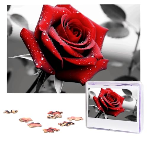 Puzzles, 1000 Teile, personalisierbar, Schwarz und Weiß, rote Rose, Puzzle, anspruchsvolles Bild mit Aufbewahrungstasche, Fotopuzzle für Erwachsene, Hochzeit (75 x 50 cm) von PAQOLSMCKR