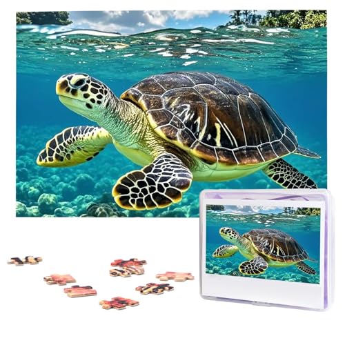 Puzzles, 1000 Teile, personalisierbar, hawaiianische Tapa-Honu-Schildkröte, Puzzle, anspruchsvolles Bild mit Aufbewahrungstasche, Fotopuzzle für Erwachsene, Hochzeit (75 x 50 cm) von PAQOLSMCKR