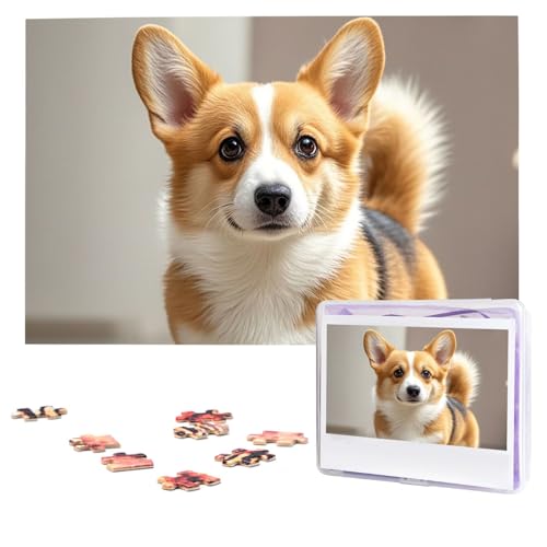 Puzzles, 1000 Teile, personalisierbar, niedlicher Corgi-Hund, Puzzle, herausforderndes Bild mit Aufbewahrungstasche, Fotopuzzle für Erwachsene, Hochzeit (75 x 50 cm) von PAQOLSMCKR