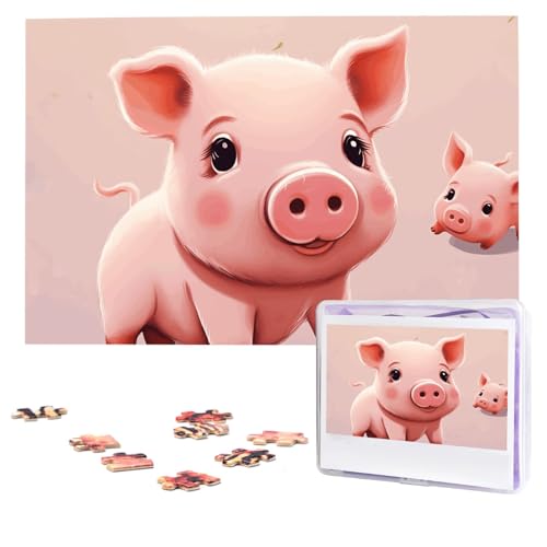 Puzzles, 1000 Teile, personalisierbar, rosa, niedliches Schwein, Puzzle, anspruchsvolles Bild mit Aufbewahrungstasche, Fotopuzzle für Erwachsene, Hochzeit (75 x 50 cm) von PAQOLSMCKR