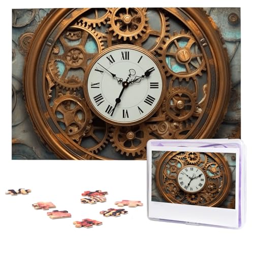 Puzzles, 1000 Teile, personalisierbar, rostiges Steampunk-Uhr-Puzzle, anspruchsvolles Bild mit Aufbewahrungstasche, Fotopuzzle für Erwachsene, Hochzeit (75 x 50 cm) von PAQOLSMCKR