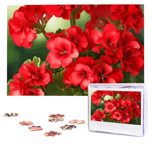 Puzzles, 1000 Teile, personalisierbar, rote Geranien, Puzzle, anspruchsvolles Bild mit Aufbewahrungstasche, Fotopuzzle für Erwachsene, Hochzeit (75 x 50 cm) von PAQOLSMCKR