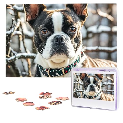Puzzles, 1000 Teile, personalisierbar, schönes Boston Terrier, Puzzle, herausforderndes Bild mit Aufbewahrungstasche, Fotopuzzle für Erwachsene, Hochzeit (75 x 50 cm) von PAQOLSMCKR