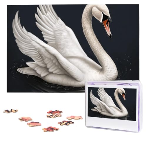 Puzzles, 1000 Teile, personalisierbar, weißer Schwan, Puzzle, herausforderndes Bild mit Aufbewahrungstasche, Fotopuzzle für Erwachsene, Hochzeit (75 x 50 cm) von PAQOLSMCKR