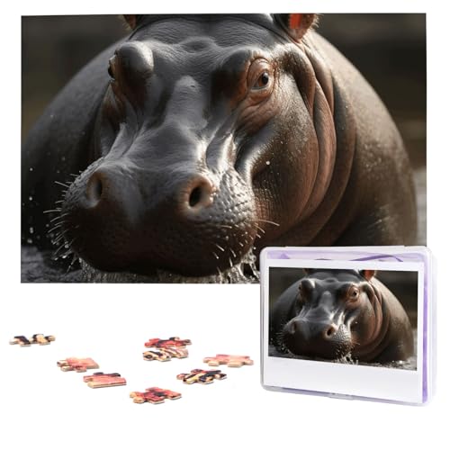Puzzles, 1000 Teile, personalisierbares Nilpferd-Puzzle, herausforderndes Bild mit Aufbewahrungstasche, Fotopuzzle für Erwachsene, Hochzeit (75 x 50 cm) von PAQOLSMCKR