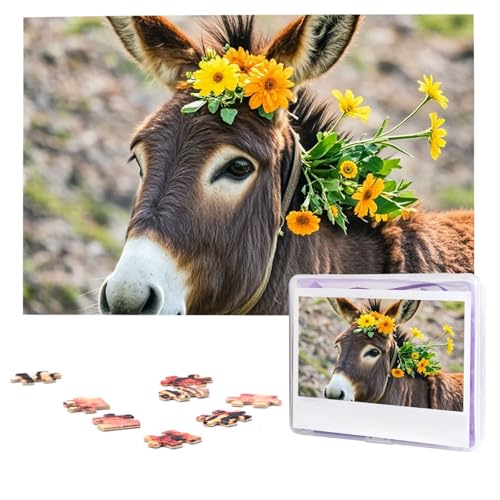 Puzzles, 1000 Teile, personalisiertes Puzzle, Esel, Tiere, Puzzle, herausforderndes Bild mit Aufbewahrungstasche, Fotopuzzle für Erwachsene, Hochzeit (75 x 50 cm) von PAQOLSMCKR