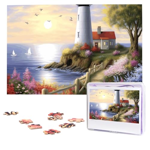 Puzzles, 1000 Teile, personalisiertes Puzzle, Leuchtturm, Diamantmalerei, Puzzle, anspruchsvolles Bild mit Aufbewahrungstasche, Fotopuzzle für Erwachsene, Hochzeit (75 x 50 cm) von PAQOLSMCKR
