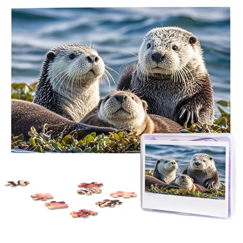 Puzzles, 1000 Teile, personalisiertes Puzzle, Meeresotter, Puzzle, herausforderndes Bild mit Aufbewahrungstasche, Fotopuzzle für Erwachsene, Hochzeit (75 x 50 cm) von PAQOLSMCKR