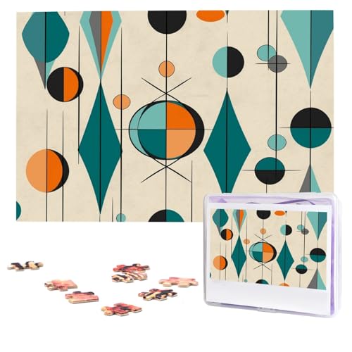 Puzzles, 1000 Teile, personalisiertes Puzzle, Mitte des Jahrhunderts, geometrisches Puzzle, anspruchsvolles Bild mit Aufbewahrungstasche, Fotopuzzle für Erwachsene, Hochzeit (75 x 50 cm) von PAQOLSMCKR