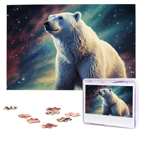 Puzzles, 1000 Teile, personalisiertes Puzzle, Nordlichter, Eisbär-Puzzle, herausforderndes Bild mit Aufbewahrungstasche, Fotopuzzle für Erwachsene, Hochzeit (75 x 50 cm) von PAQOLSMCKR