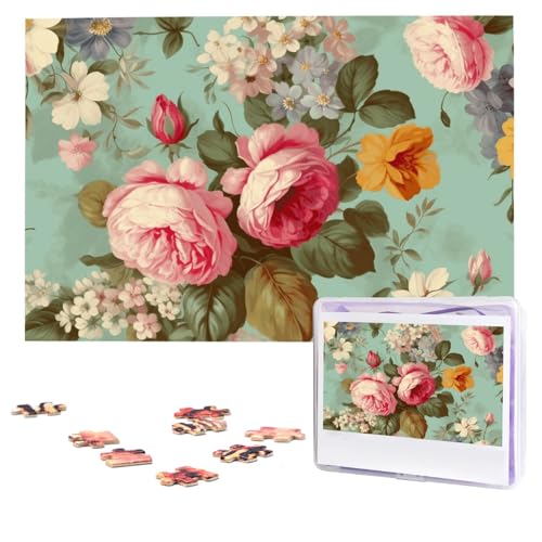 Puzzles, 1000 Teile, personalisiertes Puzzle, Vintage-Blumen-Puzzle, anspruchsvolles Bild mit Aufbewahrungstasche, Fotopuzzle für Erwachsene, Hochzeit (75 x 50 cm) von PAQOLSMCKR