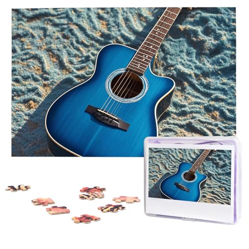 Puzzles, 1000 Teile, personalisiertes Puzzle, blaues Gitarren-Puzzle, anspruchsvolles Bild mit Aufbewahrungstasche, Fotopuzzle für Erwachsene, Hochzeit (75 x 50 cm) von PAQOLSMCKR