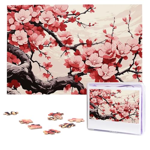 Puzzles, 1000 Teile, personalisiertes Puzzle, japanisches Blumenmuster, Kirschblüte, herausforderndes Bild mit Aufbewahrungstasche, Fotopuzzle für Erwachsene, Hochzeit (75 x 50 cm) von PAQOLSMCKR