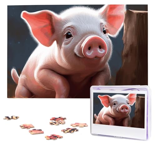 Puzzles, 1000 Teile, personalisiertes Puzzle, närrisches süßes Schwein, herausforderndes Bild mit Aufbewahrungstasche, Fotopuzzle für Erwachsene, Hochzeit (75 x 50 cm) von PAQOLSMCKR
