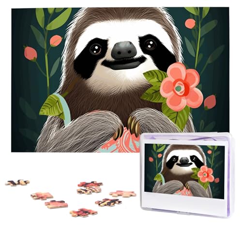 Puzzles, 1000 Teile, personalisiertes Puzzle, niedliches Faultier-Puzzle, herausforderndes Bild mit Aufbewahrungstasche, Fotopuzzle für Erwachsene, Hochzeit (75 x 50 cm) von PAQOLSMCKR
