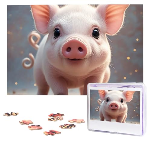 Puzzles, 1000 Teile, personalisiertes Puzzle, niedliches Schwein, herausforderndes Bild mit Aufbewahrungstasche, Fotopuzzle für Erwachsene, Hochzeit (75 x 50 cm) von PAQOLSMCKR