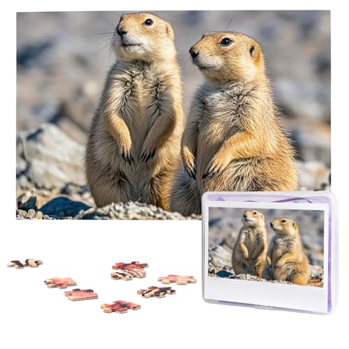 Puzzles, 1000 Teile, personalisiertes Puzzle, zwei Präriehunde, Puzzle, herausforderndes Bild mit Aufbewahrungstasche, Fotopuzzle für Erwachsene, Hochzeit (75 x 50 cm) von PAQOLSMCKR