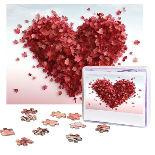 Puzzles, 500 Teile, personalisierbar, Ahornblätter, Herz, Puzzle, anspruchsvolles Bild mit Aufbewahrungstasche, Fotopuzzle für Erwachsene, Hochzeit (75 x 50 cm) von PAQOLSMCKR