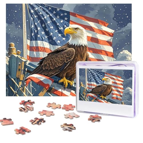 Puzzles, 500 Teile, personalisierbar, Amerika-Flagge und Adler-Puzzle, anspruchsvolles Bild mit Aufbewahrungstasche, Fotopuzzle für Erwachsene, Hochzeit (75 x 50 cm) von PAQOLSMCKR