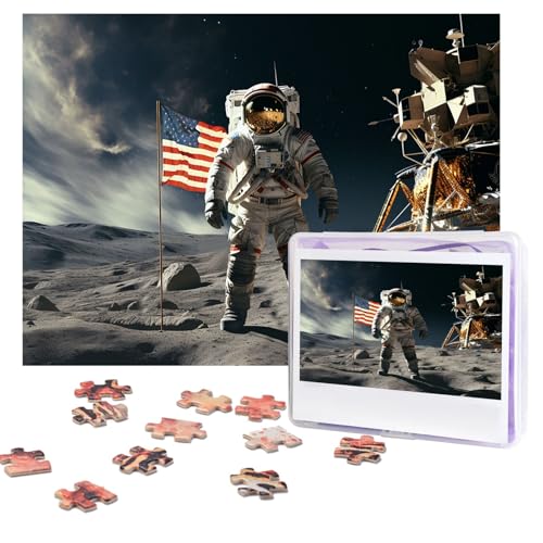 Puzzles, 500 Teile, personalisierbar, Astronaut, Landung auf dem Mond, Puzzle, anspruchsvolles Bild mit Aufbewahrungstasche, Fotopuzzle für Erwachsene, Hochzeit (75 x 50 cm) von PAQOLSMCKR