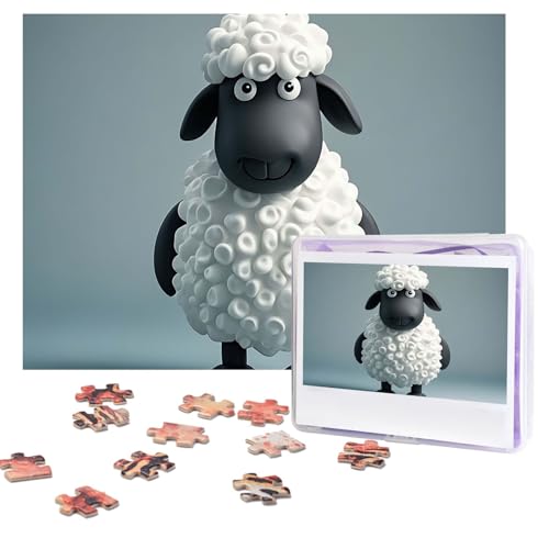 Puzzles, 500 Teile, personalisierbar, Cartoon, schwarz-weißes Schaf, Puzzle, anspruchsvolles Bild mit Aufbewahrungstasche, Fotopuzzle für Erwachsene, Hochzeit (52 x 38 cm) von PAQOLSMCKR