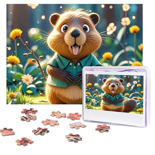 Puzzles, 500 Teile, personalisierbar, Cartoon-animiertes Biber-Puzzle, herausforderndes Bild mit Aufbewahrungstasche, Fotopuzzle für Erwachsene, Hochzeit (52 x 38 cm) von PAQOLSMCKR