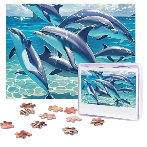 Puzzles, 500 Teile, personalisierbar, Delfin-Kunst-Puzzle, herausforderndes Bild mit Aufbewahrungstasche, Fotopuzzle für Erwachsene, Hochzeit (52 x 38 cm) von PAQOLSMCKR