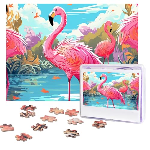 Puzzles, 500 Teile, personalisierbar, Flamingo-Vogel-Puzzle, herausforderndes Bild mit Aufbewahrungstasche, Fotopuzzle für Erwachsene, Hochzeit (75 x 50 cm) von PAQOLSMCKR