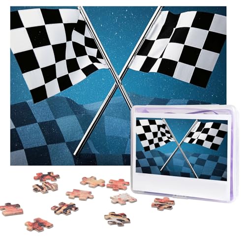 Puzzles, 500 Teile, personalisierbar, Formel, karierte Flaggen, Muster, Puzzle, anspruchsvolles Bild mit Aufbewahrungstasche, Fotopuzzle für Erwachsene, Hochzeit (52 x 38 cm) von PAQOLSMCKR