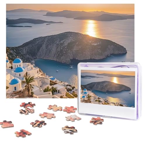 Puzzles, 500 Teile, personalisierbar, Griechenland, Insel, Sonnenuntergang, Landschaft, Puzzle, anspruchsvolles Bild mit Aufbewahrungstasche, Fotopuzzle für Erwachsene, Hochzeit (52 x 38 cm) von PAQOLSMCKR