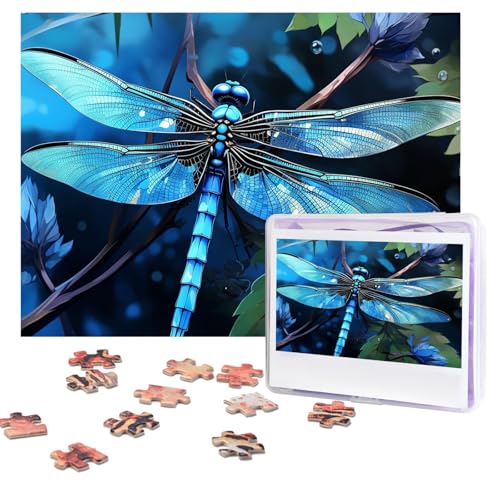 Puzzles, 500 Teile, personalisierbar, Kunst, blaue Libelle, Puzzle, anspruchsvolles Bild mit Aufbewahrungstasche, Fotopuzzle für Erwachsene, Hochzeit (75 x 50 cm) von PAQOLSMCKR
