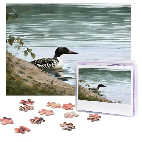 Puzzles, 500 Teile, personalisierbar, Loon, Natur, Vögel, Puzzle, herausforderndes Bild mit Aufbewahrungstasche, Fotopuzzle für Erwachsene, Hochzeit (52 x 38 cm) von PAQOLSMCKR