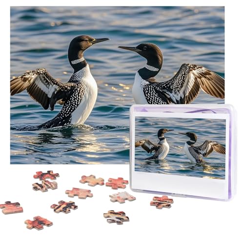 Puzzles, 500 Teile, personalisierbar, Loon Birds, Puzzle, herausforderndes Bild mit Aufbewahrungstasche, Fotopuzzle für Erwachsene, Hochzeit (52 x 38 cm) von PAQOLSMCKR