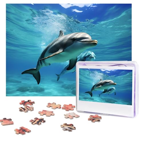 Puzzles, 500 Teile, personalisierbar, Meeres-Delfin-Puzzle, anspruchsvolles Bild mit Aufbewahrungstasche, Fotopuzzle für Erwachsene, Hochzeit (75 x 50 cm) von PAQOLSMCKR