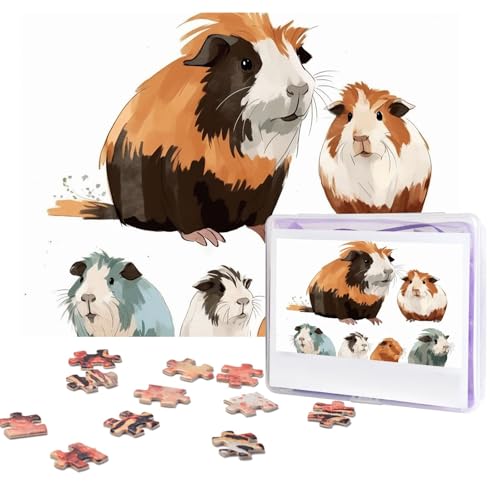 Puzzles, 500 Teile, personalisierbar, Meerschweinchen-Illustration, Puzzle, anspruchsvolles Bild mit Aufbewahrungstasche, Fotopuzzle für Erwachsene, Hochzeit (75 x 50 cm) von PAQOLSMCKR