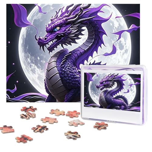 Puzzles, 500 Teile, personalisierbar, Motiv: violetter Drache, violetter Mond, Puzzle, anspruchsvolles Bild mit Aufbewahrungstasche, Fotopuzzle für Erwachsene, Hochzeit (52 x 38 cm) von PAQOLSMCKR