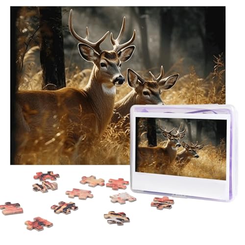 Puzzles, 500 Teile, personalisierbar, Natur, Wildtiere, Hirsche, Puzzle, herausforderndes Bild mit Aufbewahrungstasche, Fotopuzzle für Erwachsene, Hochzeit (52 x 38 cm) von PAQOLSMCKR