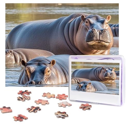 Puzzles, 500 Teile, personalisierbar, Nilpferd-Puzzle, herausforderndes Bild mit Aufbewahrungstasche, Fotopuzzle für Erwachsene, Hochzeit (52 x 38 cm) von PAQOLSMCKR