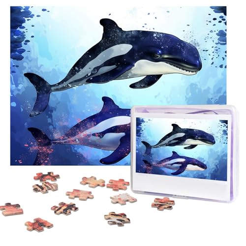 Puzzles, 500 Teile, personalisierbar, Orca-Killer-Wal-Puzzle, herausforderndes Bild mit Aufbewahrungstasche, Fotopuzzle für Erwachsene, Hochzeit (75 x 50 cm) von PAQOLSMCKR