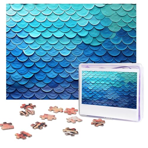 Puzzles, 500 Teile, personalisierbar, Ozean, Meer, Blau, Meerjungfrau, Fischschuppe, Puzzle, anspruchsvolles Bild mit Aufbewahrungstasche, Fotopuzzle für Erwachsene, Hochzeit (52 x 38 cm) von PAQOLSMCKR