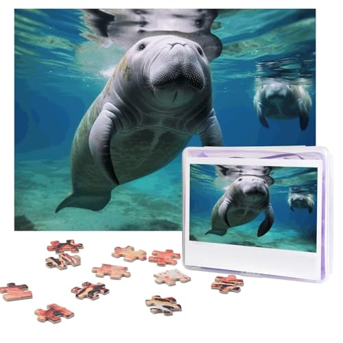 Puzzles, 500 Teile, personalisierbar, Ozean, Tiere, Seekuh, Puzzle, anspruchsvolles Bild mit Aufbewahrungstasche, Fotopuzzle für Erwachsene, Hochzeit (52 x 38 cm) von PAQOLSMCKR