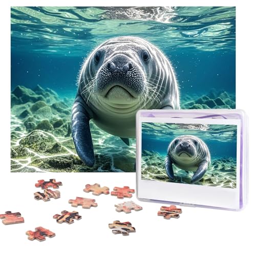 Puzzles, 500 Teile, personalisierbar, Ozean, Tiere, Seekuh, Puzzle, anspruchsvolles Bild mit Aufbewahrungstasche, Fotopuzzle für Erwachsene, Hochzeit (52 x 38 cm) von PAQOLSMCKR