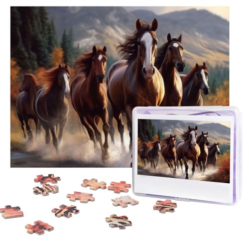 Puzzles, 500 Teile, personalisierbar, Pferde, Puzzle, anspruchsvolles Bild mit Aufbewahrungstasche, Fotopuzzle für Erwachsene, Hochzeit (52 x 38 cm) von PAQOLSMCKR