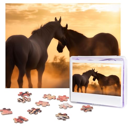 Puzzles, 500 Teile, personalisierbar, Pferde verliebt, Puzzle, herausforderndes Bild mit Aufbewahrungstasche, Fotopuzzle für Erwachsene, Hochzeit (75 x 50 cm) von PAQOLSMCKR