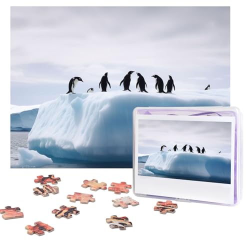 Puzzles, 500 Teile, personalisierbar, Pinguine auf dem Eisberg, Puzzle, anspruchsvolles Bild mit Aufbewahrungstasche, Fotopuzzle für Erwachsene, Hochzeit (75 x 50 cm) von PAQOLSMCKR