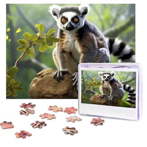 Puzzles, 500 Teile, personalisierbar, Ringschwanz, Lemur-Puzzle, herausforderndes Bild mit Aufbewahrungstasche, Fotopuzzle für Erwachsene, Hochzeit (75 x 50 cm) von PAQOLSMCKR