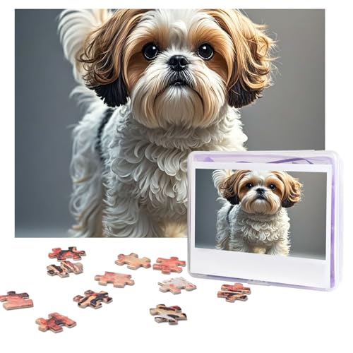 Puzzles, 500 Teile, personalisierbar, Shih Tzu Hund, Puzzle, herausforderndes Bild mit Aufbewahrungstasche, Fotopuzzle für Erwachsene, Hochzeit (52 x 38 cm) von PAQOLSMCKR