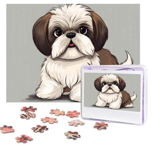 Puzzles, 500 Teile, personalisierbar, Shih Tzu Hund, Puzzle, herausforderndes Bild mit Aufbewahrungstasche, Fotopuzzle für Erwachsene, Hochzeit (52 x 38 cm) von PAQOLSMCKR