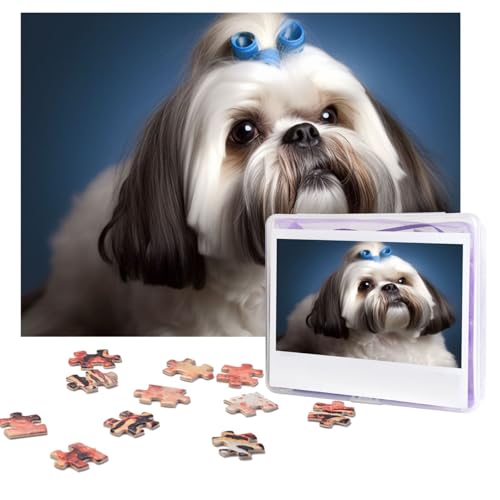 Puzzles, 500 Teile, personalisierbar, Shih Tzu Hund, Puzzle, herausforderndes Bild mit Aufbewahrungstasche, Fotopuzzle für Erwachsene, Hochzeit (75 x 50 cm) von PAQOLSMCKR