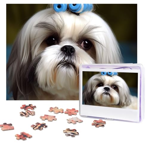 Puzzles, 500 Teile, personalisierbar, Shih Tzu Hund, Puzzle, herausforderndes Bild mit Aufbewahrungstasche, Fotopuzzle für Erwachsene, Hochzeit (75 x 50 cm) von PAQOLSMCKR